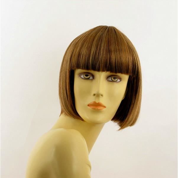 Perruque Courte Femme - Châtain Cuivré Mèches Blond Clair - Modèle LISA 6BT27B - Synthétique, Bonnet Moyen - Neuve Avec étiquettes