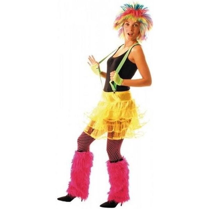 Set Tutu Jaune Fluo Adulte Taille Unique, deguisement annees 80