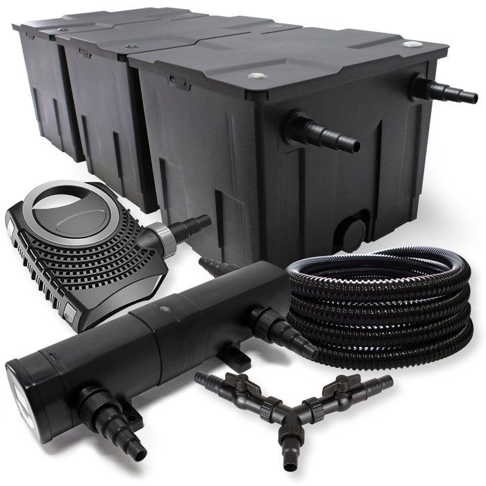 SunSun Kit complet: CBF-350C Filtre de bassin jusquà 90000L Biologique CTF-8000 pompe de filtration 8000l/h 70W CUV-218 lampe uv
