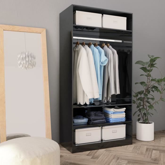 Rangement armoire double noir vêtements placard cintre chambre nouveau par home discount