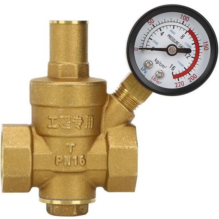 DN20 Vanne de réduction de pression d'eau réglable en laiton avec Manomètre Compteur de Réducteur réglable de pressio-CWU