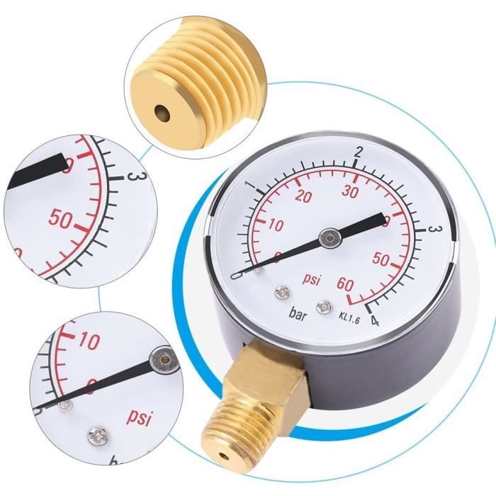 Manomètre Mini 0-160 PSI / 0-10 Bar - Filetage 1/8 NPT, Cadran 40mm, Pour Carburant, Air, Huile, Eau