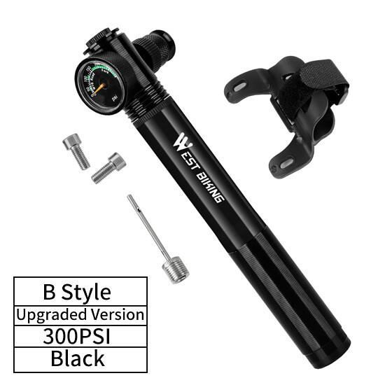 Pompe à Vélo Manuelle WEST BIKING Avec Manomètre – 300 PSI – Compacte Et Complète