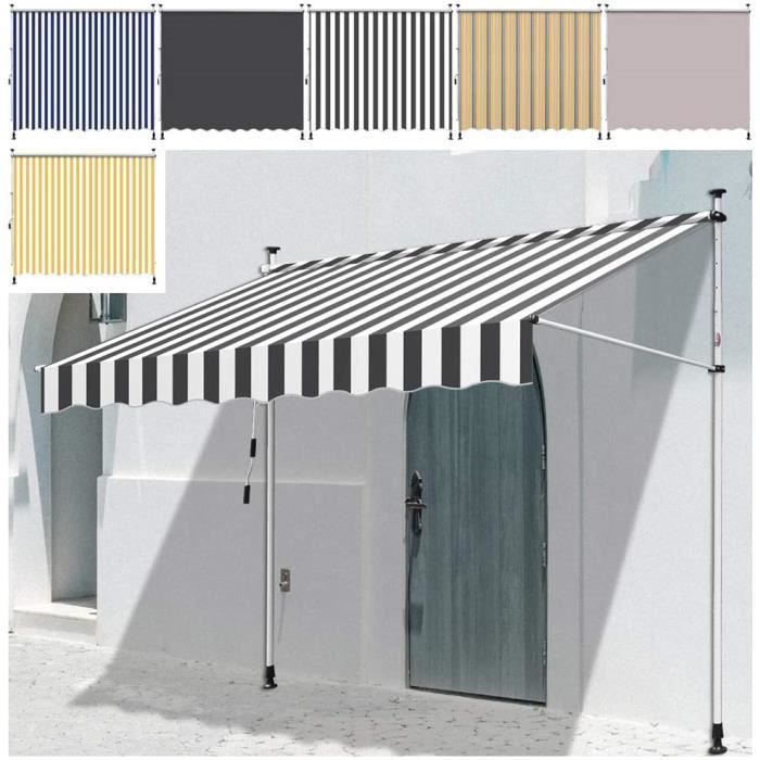 Store Balcon Ikodm Manuel 300x120cm - Blanc Gris - Rétractable Sans Perçage - Résistant UV