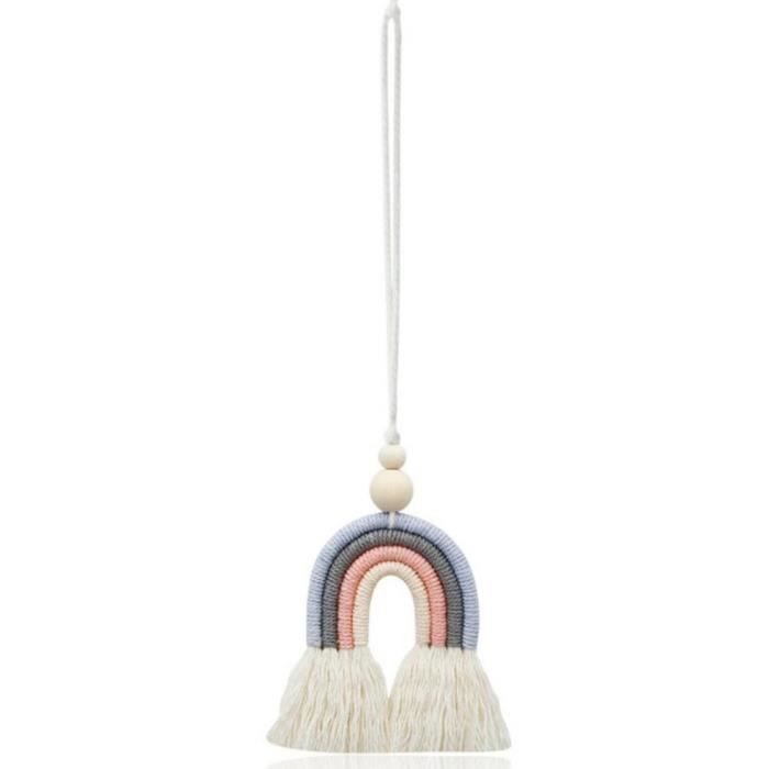 Pendentif Rétroviseur Voiture Bohème - Corde Coton Arc-en-Ciel - Déco Intérieur Auto - 31.5 Cm