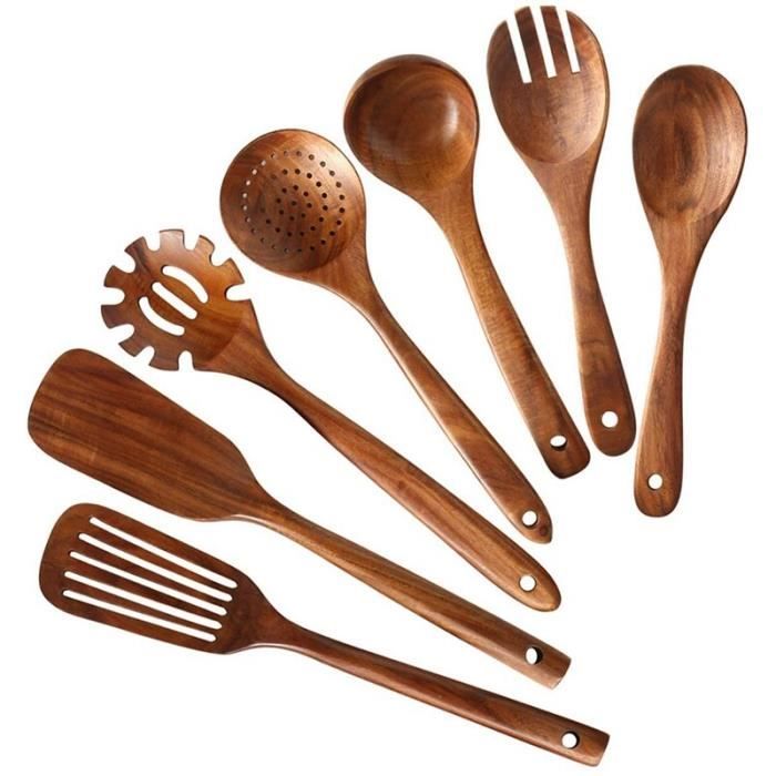 Ustensile de cuisine,Ensemble d'ustensiles de cuisine en bois,cuillères en  bois pour la cuisson ensemble de spatules - Wood brown[A] - Cdiscount Maison