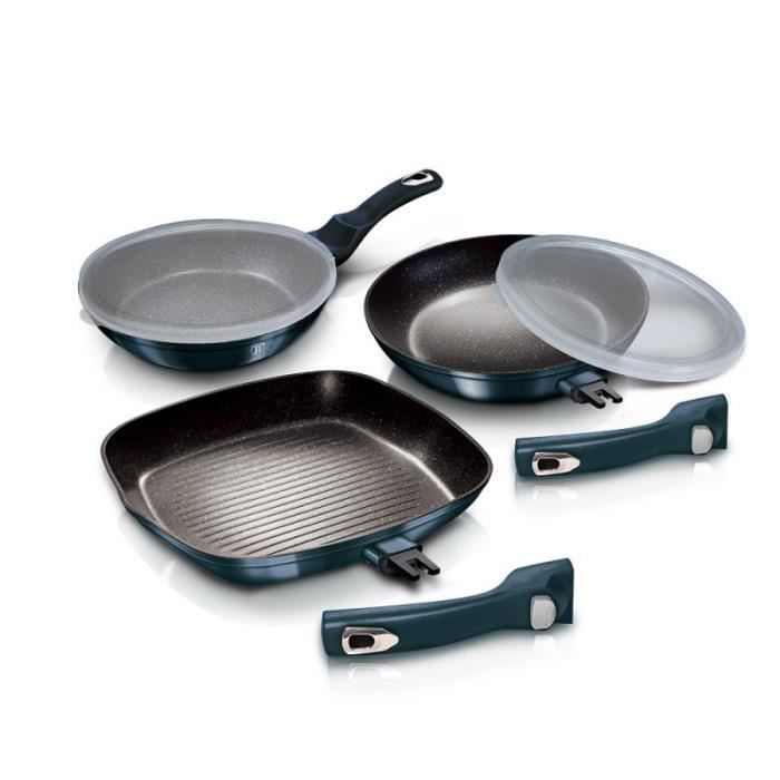 Lot De 3 Poêles En Céramique Avec Poignée Amovible - 20 Cm, 26 Cm, Casserole 18 Cm - Compatible Induction, Four Et Lave-vaisselle