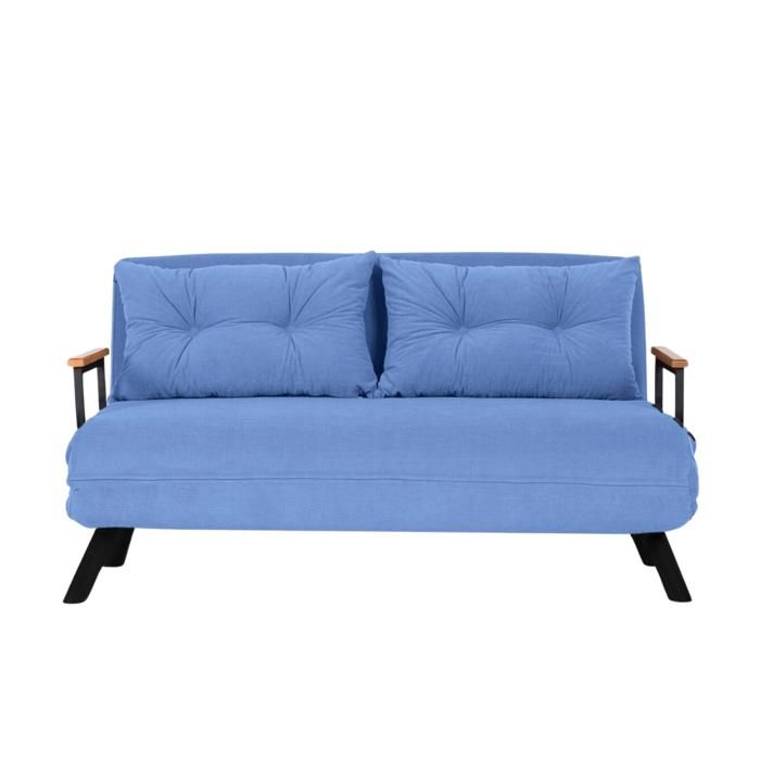 CALICOSY - Canapé lit 2 places convertible en tissu avec pieds en métal L133 cm - SANDO - Bleu CALICOSY - Canapé lit 2 places convertible en tissu avec pieds en métal L133 cm - SANDO - Bleu
