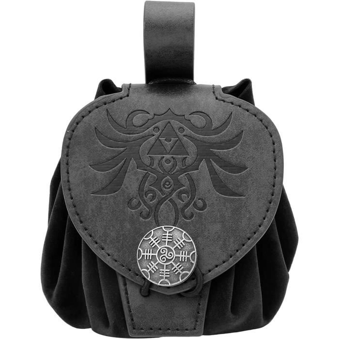 Sac Banane Médiéval En Cuir Synthétique – Cordon De Serrage, Style Pirate Renaissance (noir, 10 Cm)