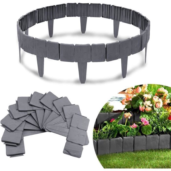 Bordure De Jardin StonePalisade En Plastique Aspect Pierre - Flexible, 2.37m, Noir, Résiste Aux Intempéries