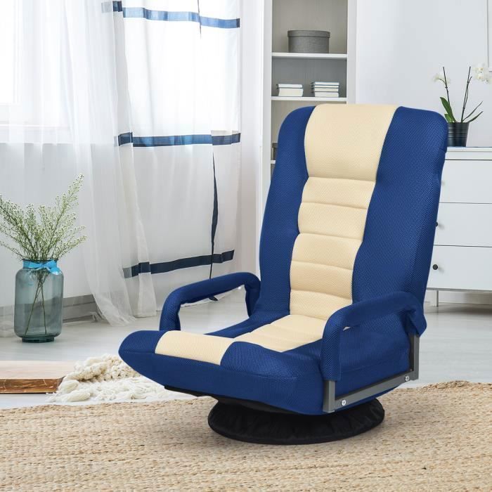GIANTEX Fauteuil Relax Pivotant et Pliable Dossier Réglable à 6 Positions+ Pivotant à 360° Fauteuil de Sol Inclinable Tissu Bleu GIANTEX Fauteuil Relax Pivotant et Pliable Dossier Réglable à 6 Positions+ Pivotant à 360° Fauteuil de Sol Inclinable Tissu Bleu