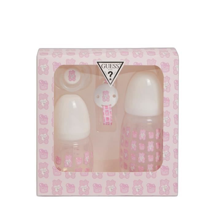 Comparer les prix de Ensemble de 2 bibérons + tétine + ruban bébé fille Guess - pink animal - TU