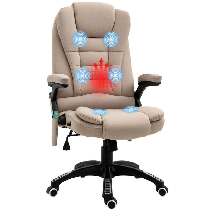 Fauteuil de bureau - Vinsetto - massant chauffant ergonomique inclinable télécommande pivotant - polyester - marron