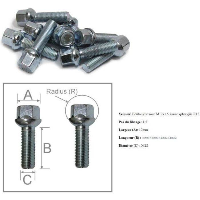10x Boulons De Roue Torx M12 X 1.5 45mm - Vis Étoiles Pour Jantes Alliage Carbonado