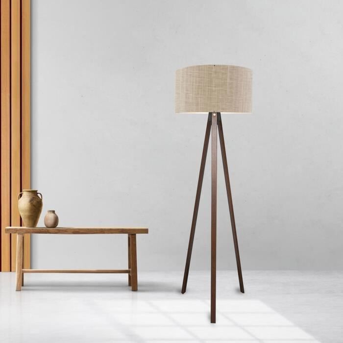 Lampadaire Newport hauteur 140 cm E27 effet bois marron clair