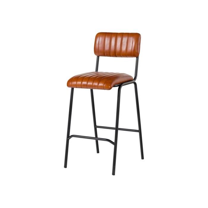 chaise de bar 45x55 cuir cognac iron label n° 23