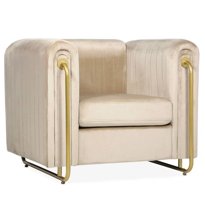 fauteuil art déco edward cadre en métal doré et velours taupe clair