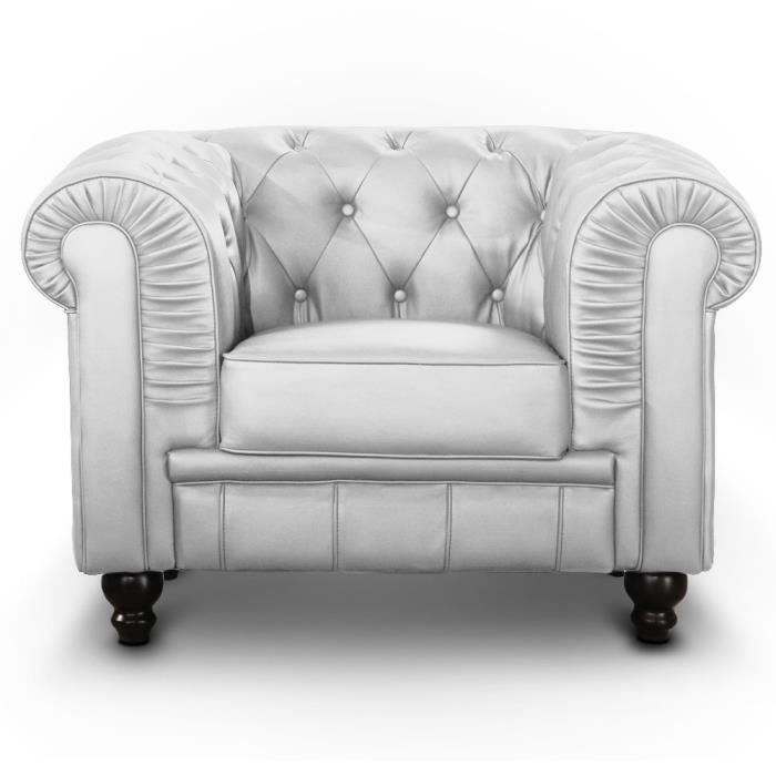 fauteuil chesterfield argent - menzzo - classique - intemporel - croute de cuir - 1 place - salon - intérieur