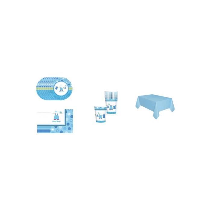 Kit de décoration de table - Baby shower - Garçon - 8 assiettes - 8 gobelets - 16 serviettes