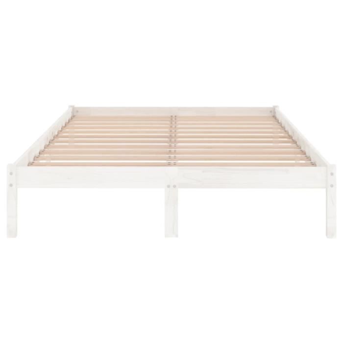 Cadre De Lit En Bois Massif Pin 140x190 Cm – Blanc – Neuf Sous Emballage