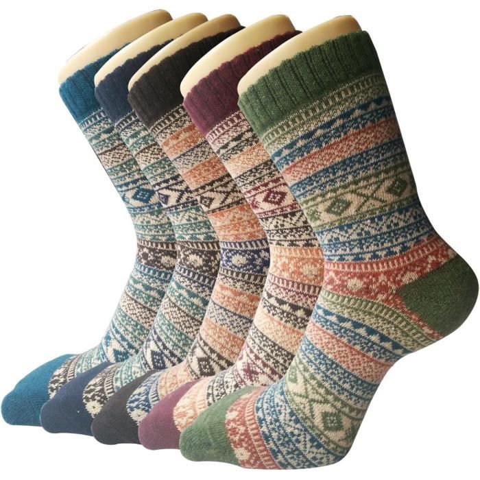 Lot De 6 Paires Chaussettes Laine Norvégienne - Chaudes, Douces, Thermiques, Pour Randonnée Et Hiver, Homme/femme