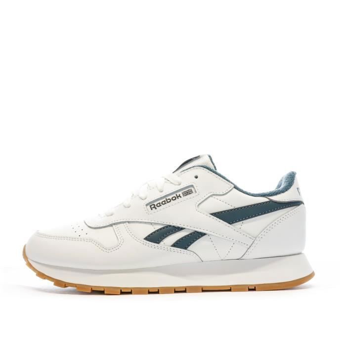 Baskets - REEBOK - Classic Leather - Blanches/Vertes - Cuir - Lacets