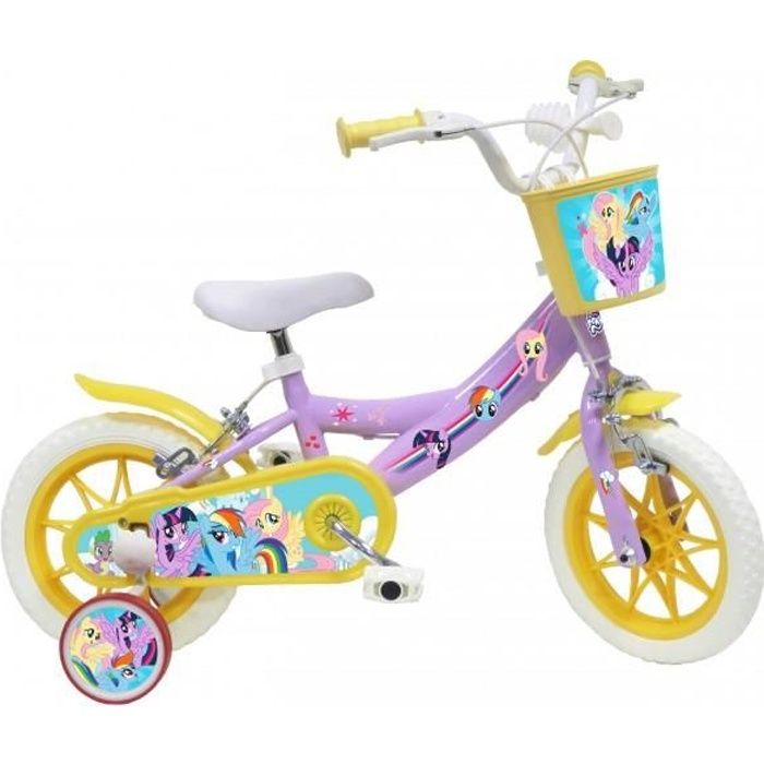 Vélo 12 pouces Mon Petit Poney avec roulettes, panier et sonnette