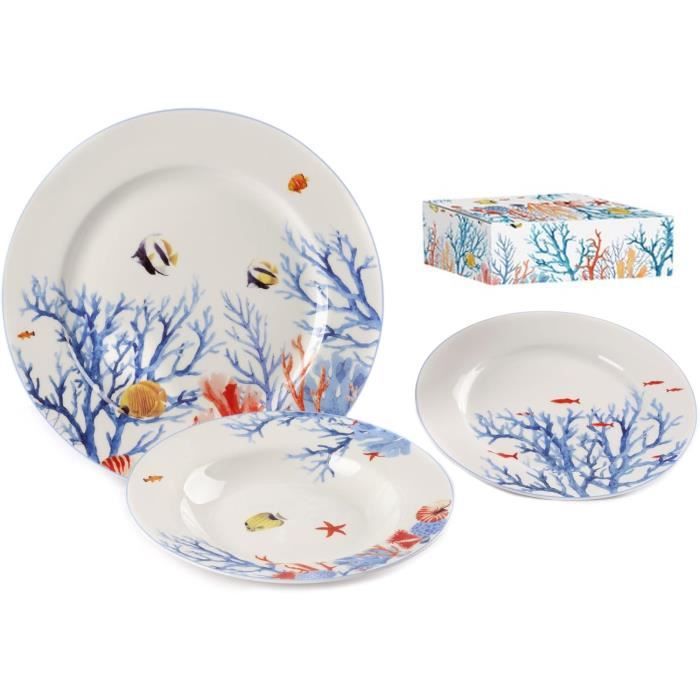 DINETTE 10 PIECES VAISSELLE DECOR ENFANTS A LA PLAGE PORCELAINE ART DECO