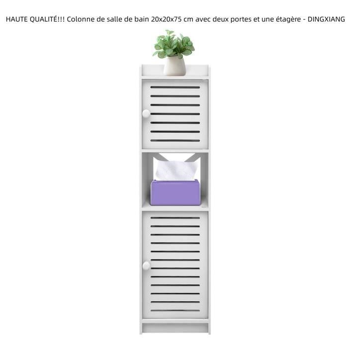 Colonne de salle de bain Blanc 20x20x75 cm avec deux portes et une étagère - QUIIENCLEE