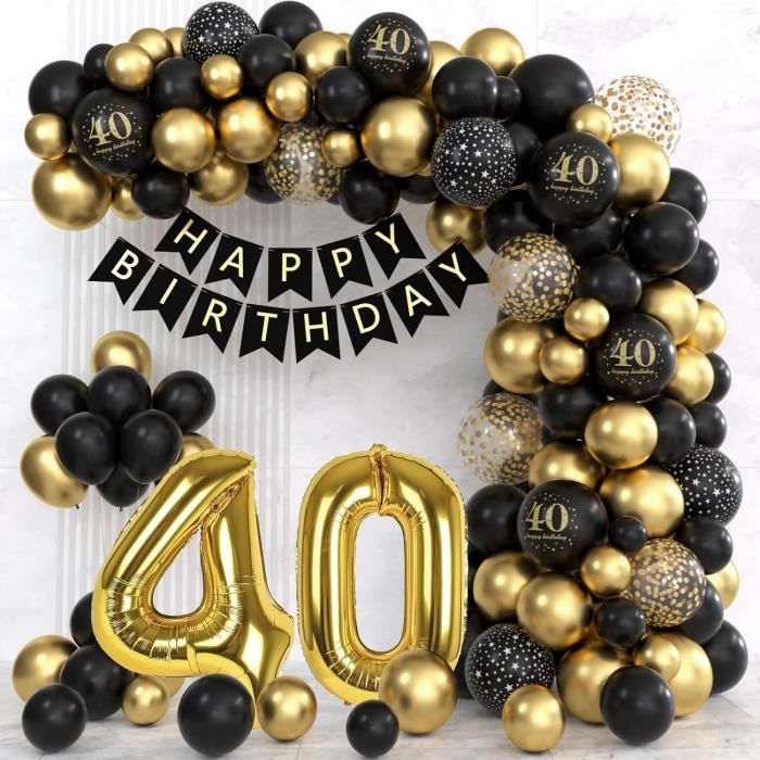 Kit Décoration Fête Anniversaire 33 Pièces - Ballons Noirs, Dorés, Argentés Et Guirlande - Idéal Mariage, Noël, Fêtes
