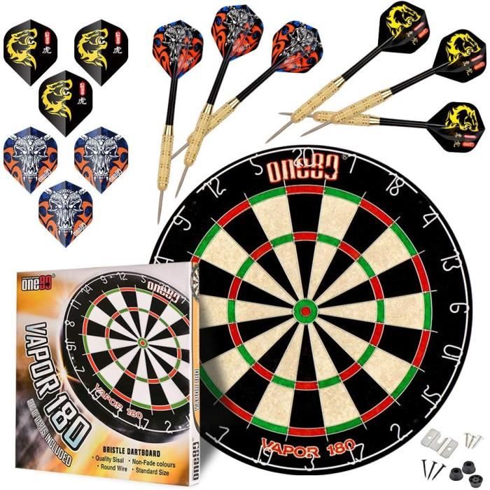 Cible Fléchettes Sisal Pro 45 Cm - Jeu Complet Avec 6 Fléchettes Acier, Ailes Et Anneau Rotatif - Idéal Pour Tournois Et Loisirs