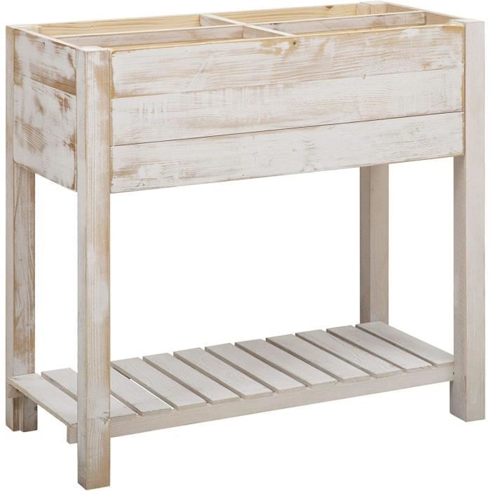 Jardinière Sur Pied COSTWAY Sapin 70x44.5x72cm Jaune - Table De Culture