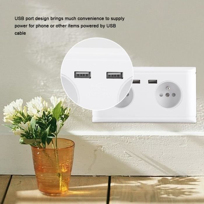 Prise de courant murale USB - Panneau blanc - Type C - AC 110V-250V - 16A