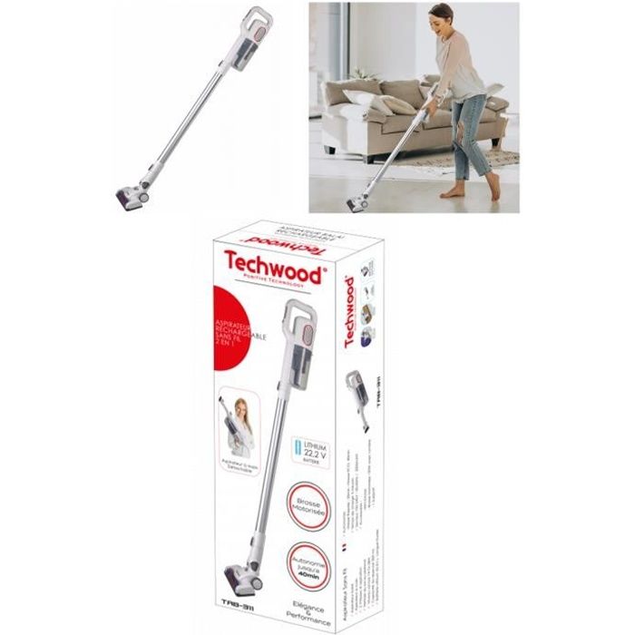 Aspirateur balai Sans Fil BLANC 22,2V Brosse Motorisée 120W avec lumière et 1 Support