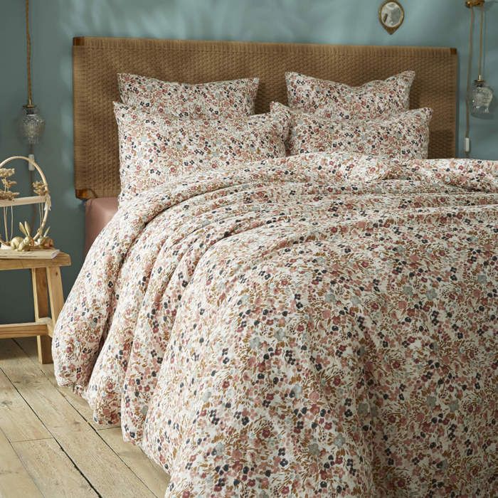 Parure de lit - 2 personnes - gris/rose - - 32.00