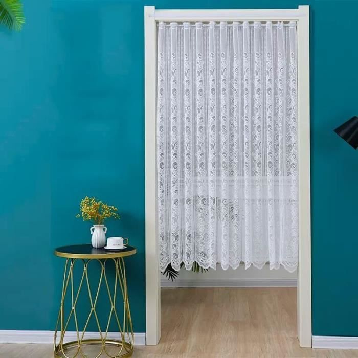 Rideau Brise-Bise Brodé Main Fleur De Lys - 50x110 Cm - Blanc - Coton - Fabriqué En France