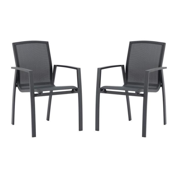 lot de 2 fauteuils de jardin empilables en aluminium et textilène - anthracite - millau de mylia