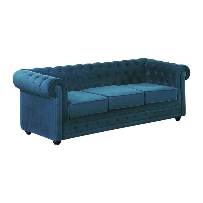 Canapé 3 places CHESTERFIELD - Velours bleu canard Canapé 3 places CHESTERFIELD - Velours bleu canard