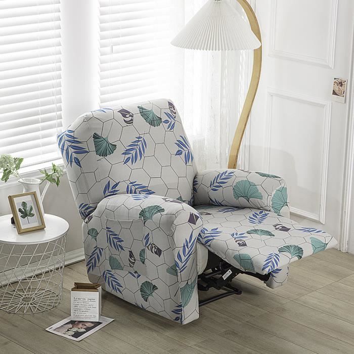 Housse de fauteuil relax inclinable 1 place en velours élastique antidérapant avec poches pour chaises électriques (taupe