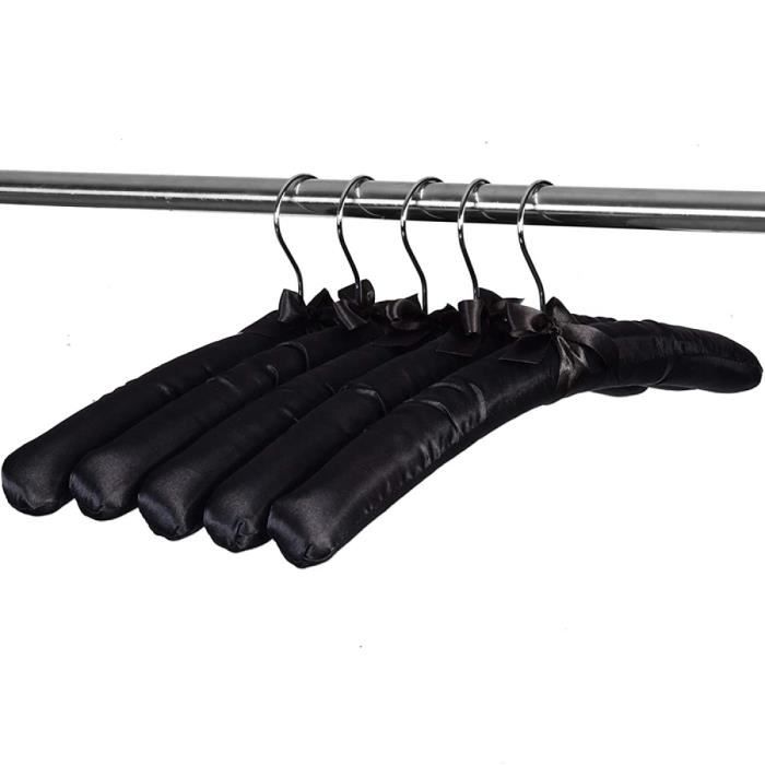 Cintres rembourrés - YNKKVRE - Lot de 5 - Satin noir - Tissu doux - Élégance chic