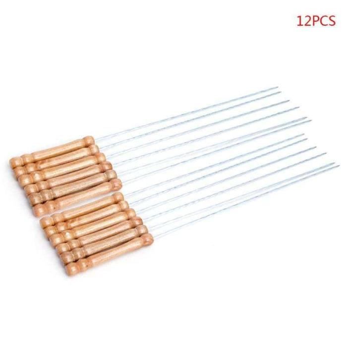 Lot 12 Brochettes 60cm Inox Manche Bois - Brochettes Barbecue Viande Kebab