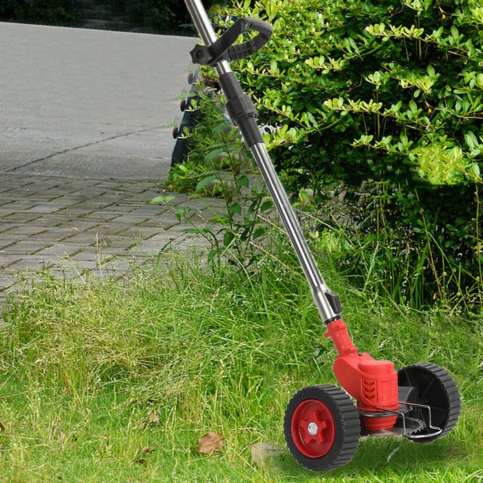 Débroussailleuse Électrique Sans Fil 21V - 2 Batteries 2.0Ah, 4 Lames & Roues, Coupe-Bordure Puissante Et Pliable Pour Jardin