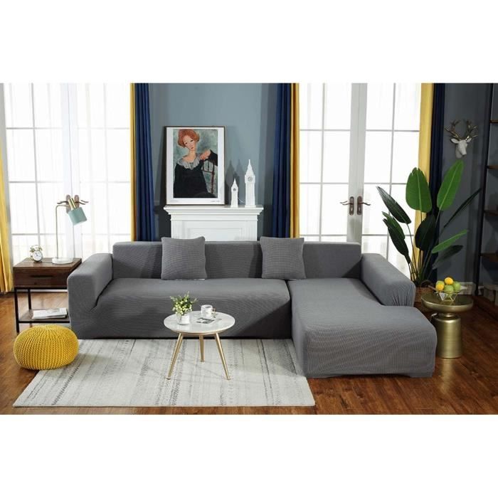 Housse De Canapé D'Angle Lydevo 2 Pièces - Extensible Forme L Avec Taies D'Oreiller - Protection Anti-Taches