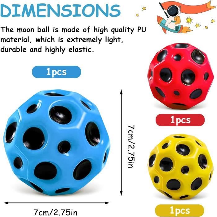 3 Balles Rebondissantes Moon Galaxy - Hauteur De Saut Élevée - Mousse Polyuréthane - Jouet Enfants Extérieur