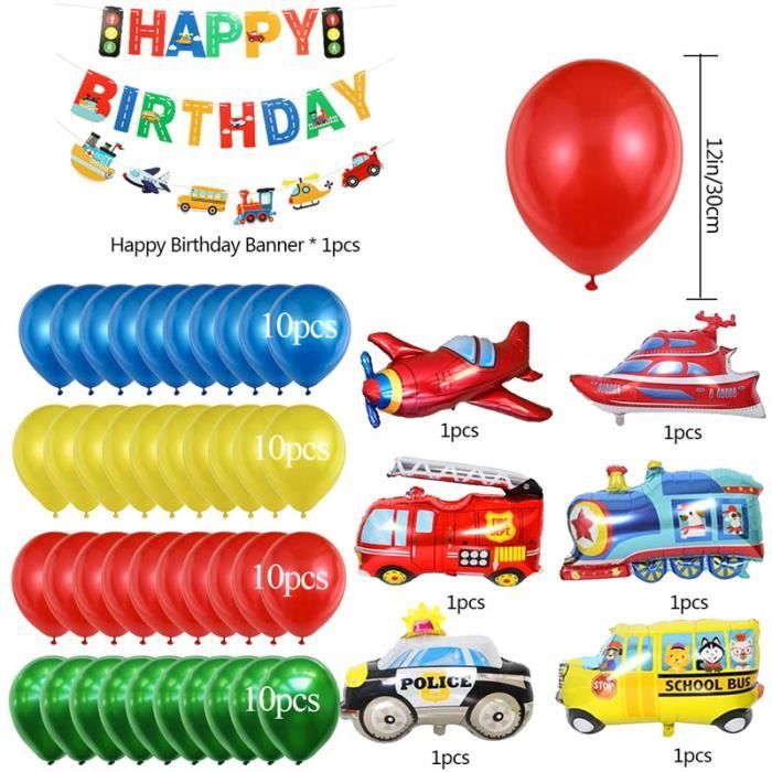 Kit Décoration Anniversaire Thème Transport - 190 Pièces : Assiettes, Nappe, Bannière, Gobelets… Pour Fête Enfants - 3