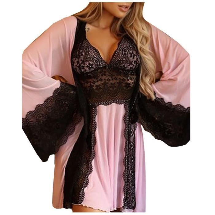 Nuisette pour Femme Dentelle brod e vider croix dos nu nuisette