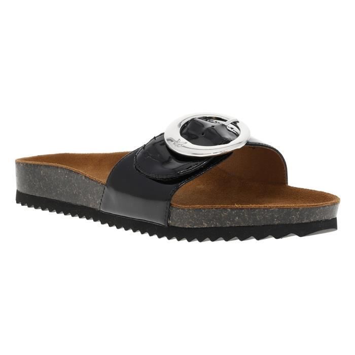 Mules femme en cuir noir vernis Caprice Talon plat 3 5 cm