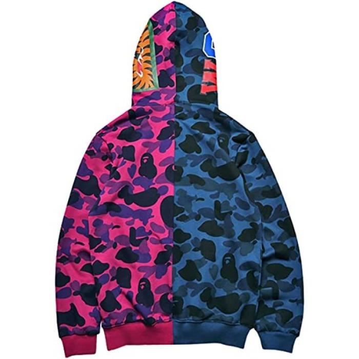SWEATSHIRT Sweat Zippe Bape Shark Sweat a Capuche Femme Impirme 3D Camouflage Pull Zippe Veste a Fermeture eclair Hip Hop Unisexe Bleu violet Cdiscount Pret a Porter