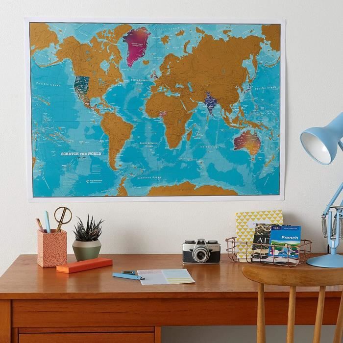 Carte du Monde à Gratter Voyage Affiche (82x59 cm), Scratch off World Map,  Grattez les Endroits Que Vous Avez Visité, Décoration D - Cdiscount Maison