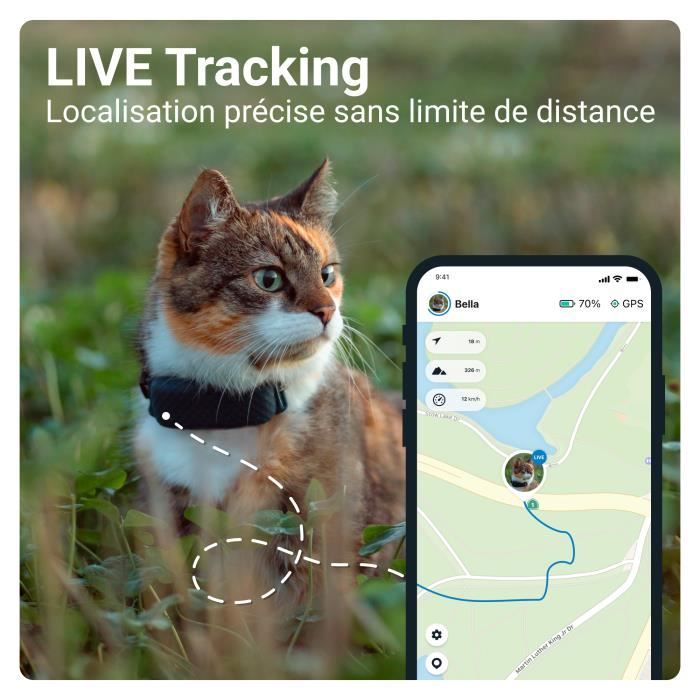 Collier GPS pour chats avec suivi d'activité